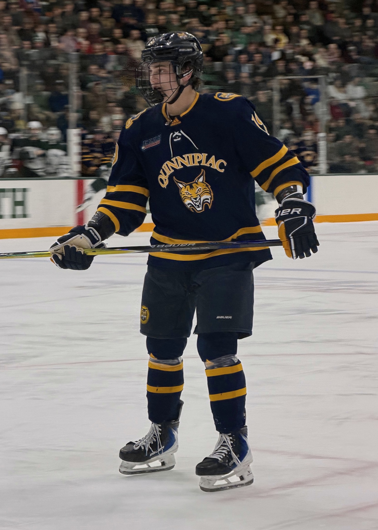 Ethan Wyttenbach in a Quinnipiac Bobcats jersey during a 2026 NCAA game.